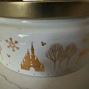 Disney Holiday Candle with Gold and White Design